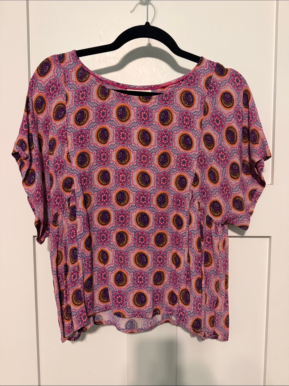 Anthropologie Pink Multi-Medallion Short Sleeve Top